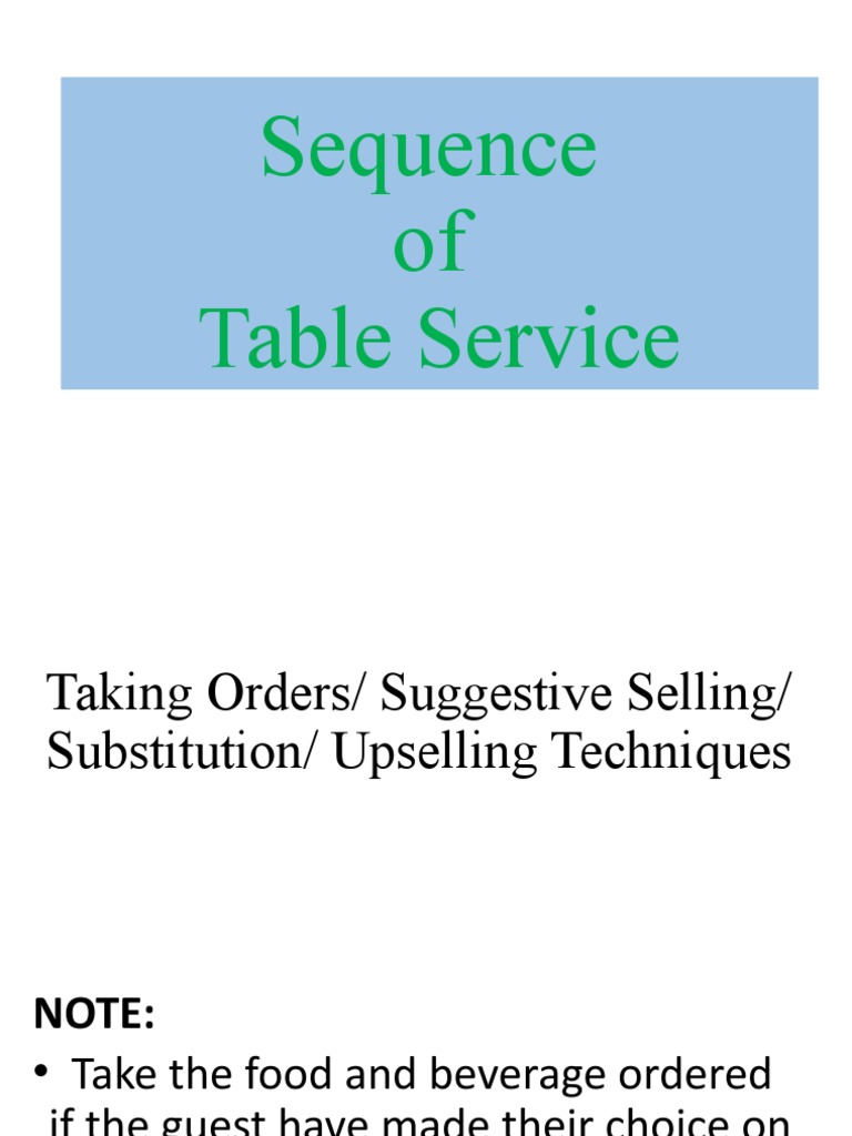 Table Service Sequence Techniques | PDF | Waiting Staff | Foodservice