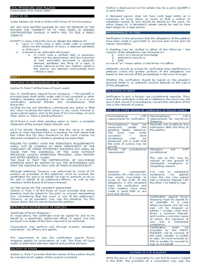 Civil Procedure Case Rulings Summary | PDF | Default Judgment | Pleading