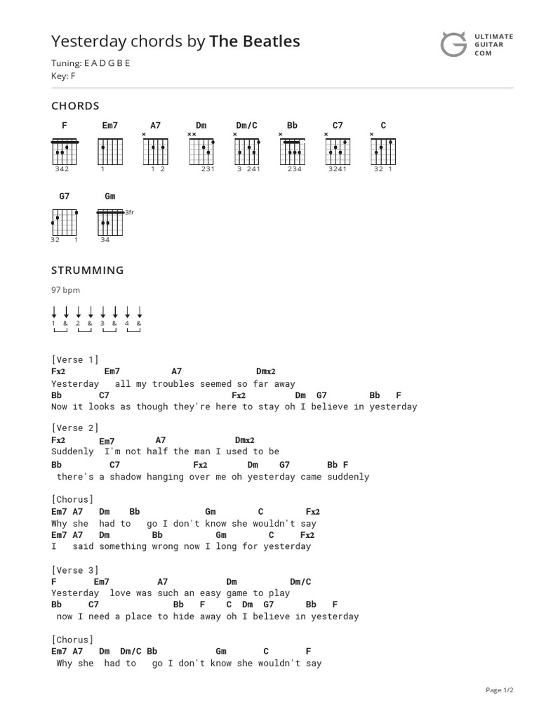 Yesterday Chords by The Beatlestabs at Ultimate Guitar Archive | PDF