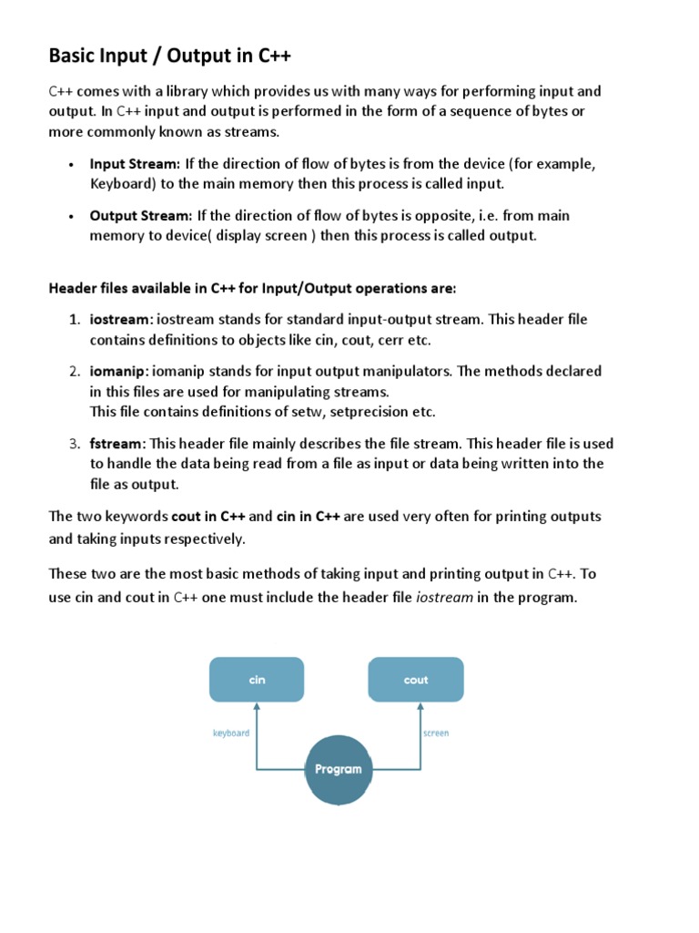 Basic Input Output in CPP | Download Free PDF | Input/Output | C++