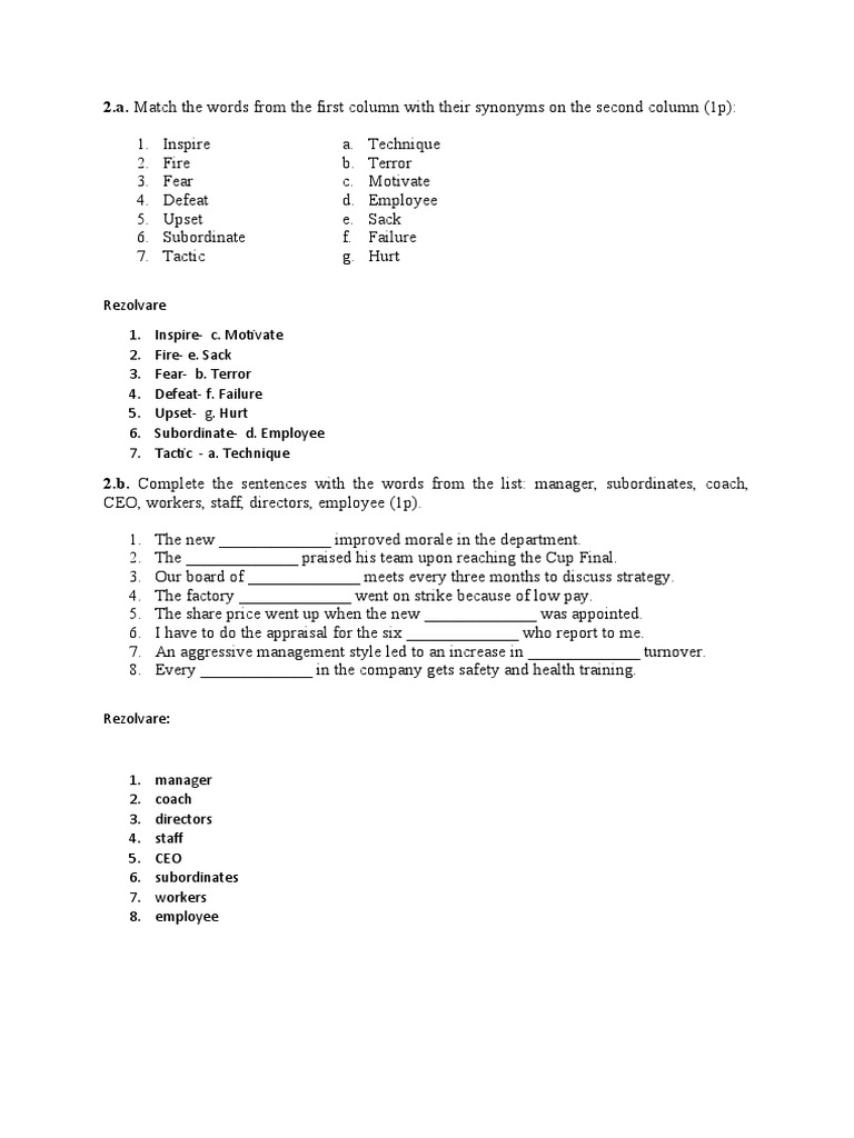 Matching Synonyms and Completing Sentences with Appropriate Job Titles