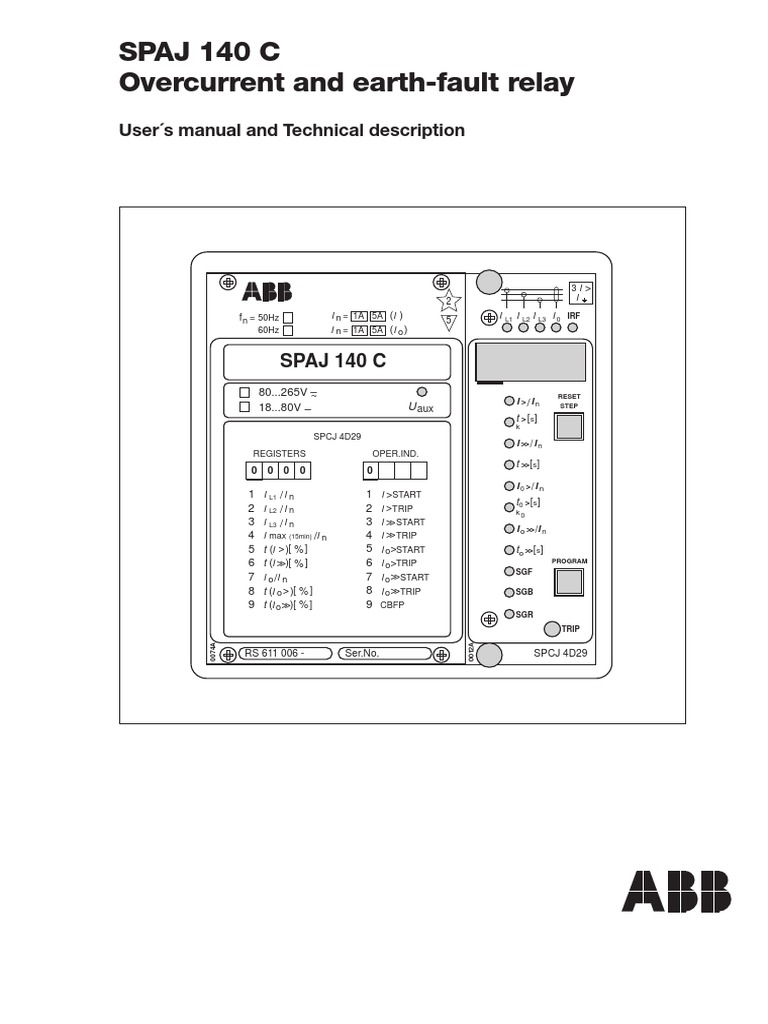 Spaj 140 C Overcurrent and Earth-Fault Relay: User S Manual
