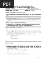 Lebanese International University: CSCI 250 - Introduction To Programming - TEST-2: Student Name: Student ID