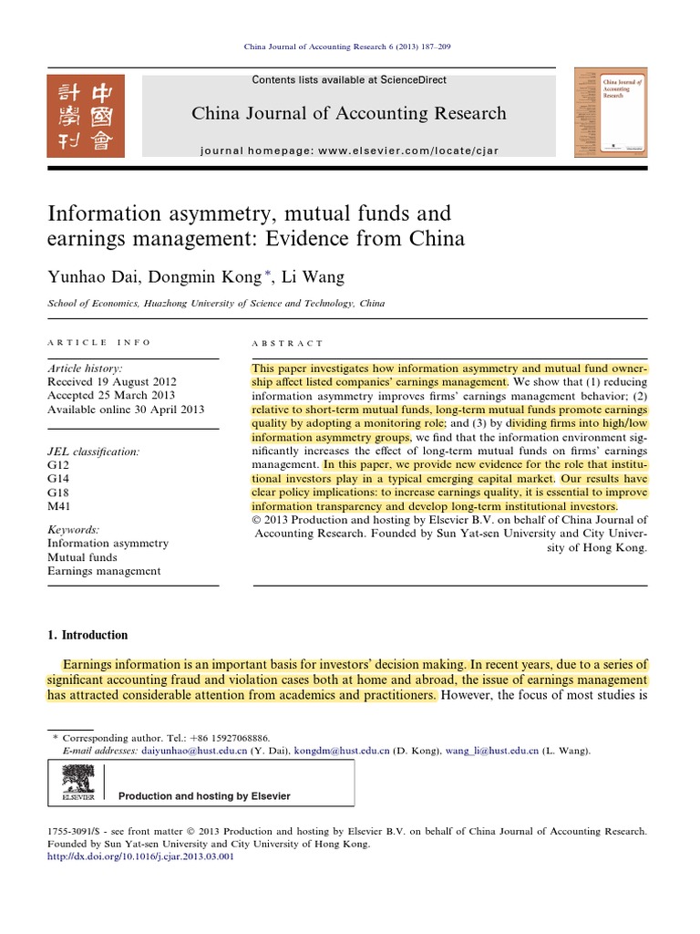 Impact of Information Asymmetry on Earnings Management | PDF | Investor ...