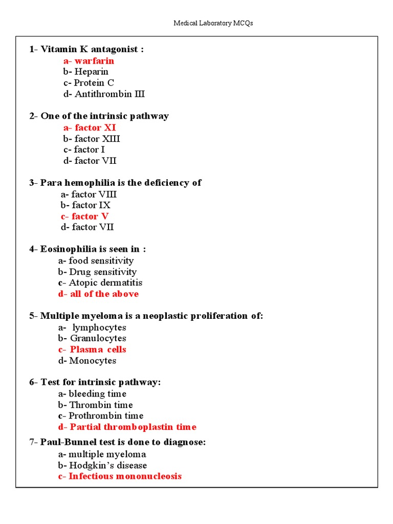 Medical Laboratory Mcqs Of Sle Pdf Anemia Bacteria