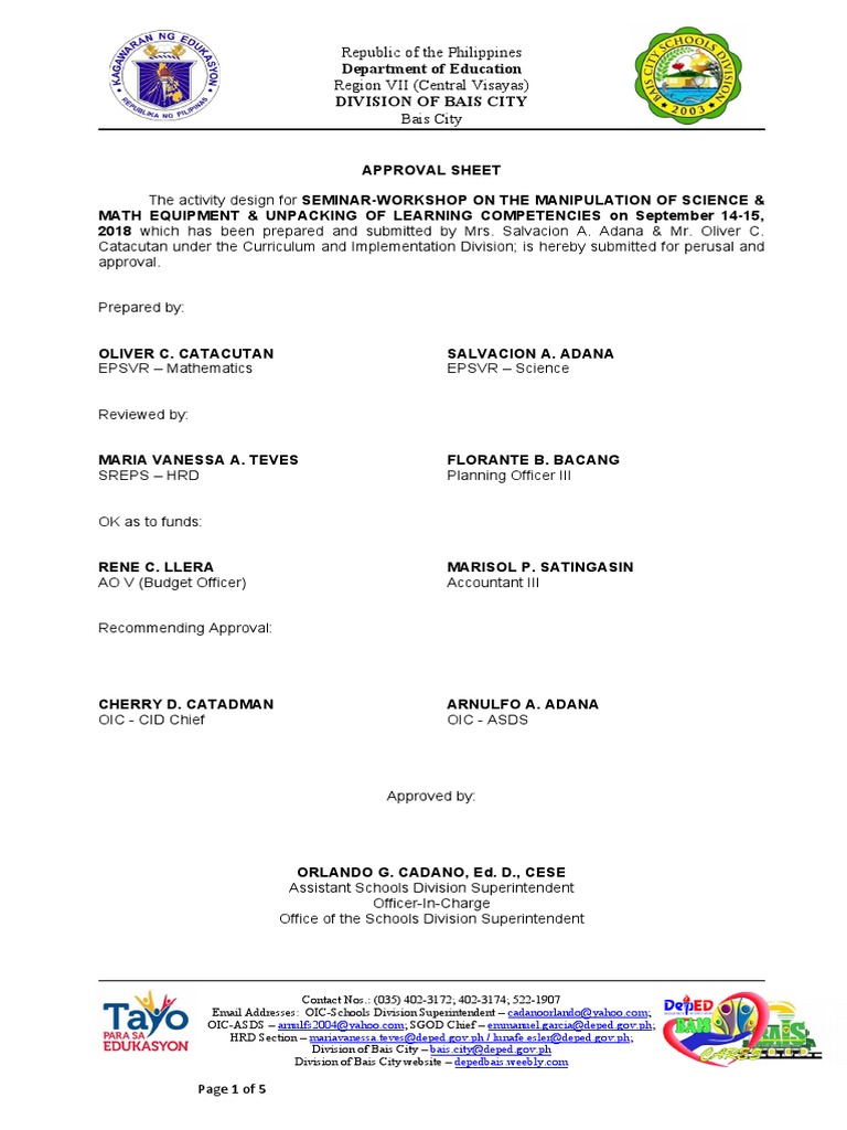Activity Design Sample Pdf