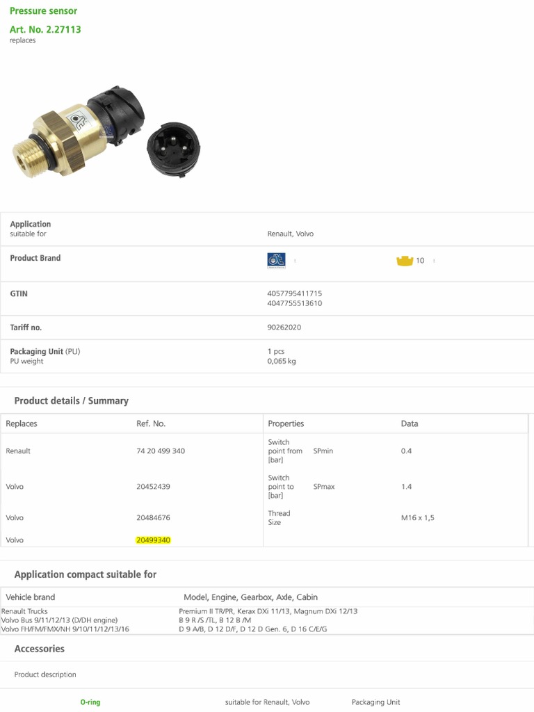 Renault Volvo Pressure Sensor Replacement | PDF