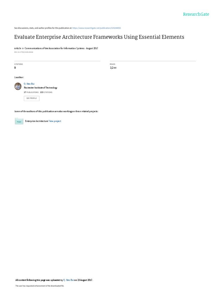 Evaluate Enterprise Architecture Frameworks Using Essential Elements