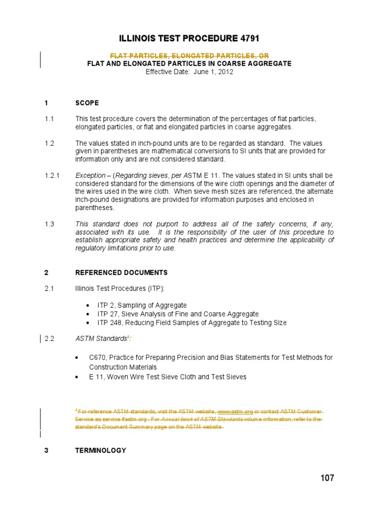Illinois Test Procedure 4791: Flat and Elongated Particles in Coarse ...