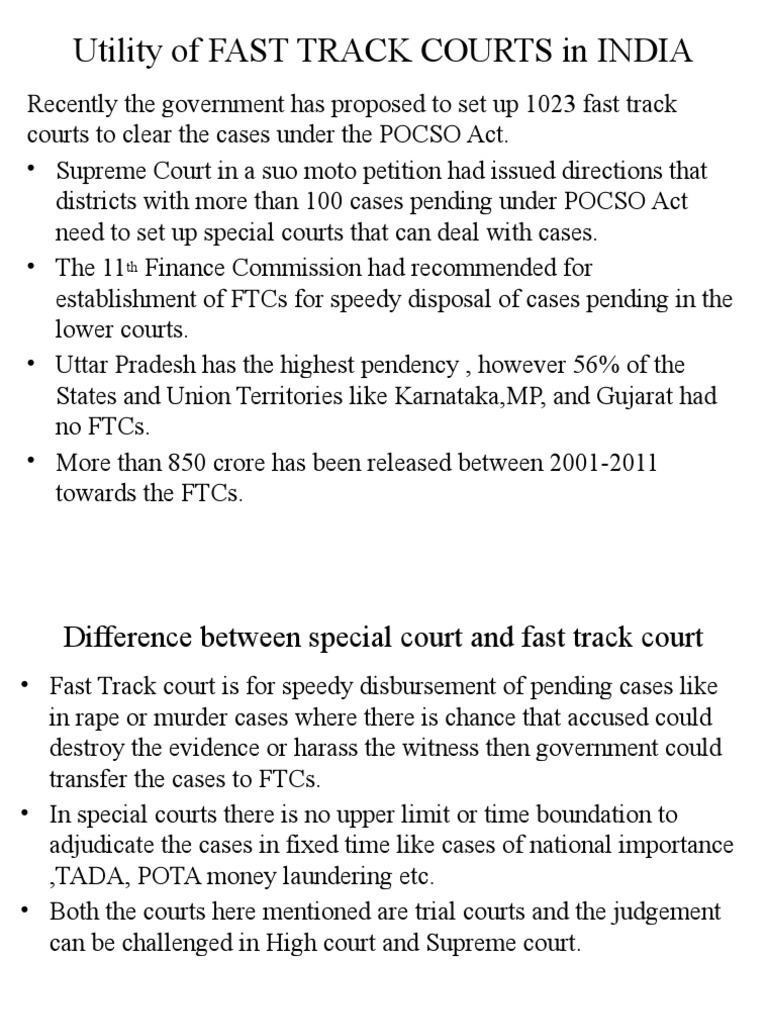 Utility of FAST TRACK COURTS in INDIA PDF Supreme Court Of India
