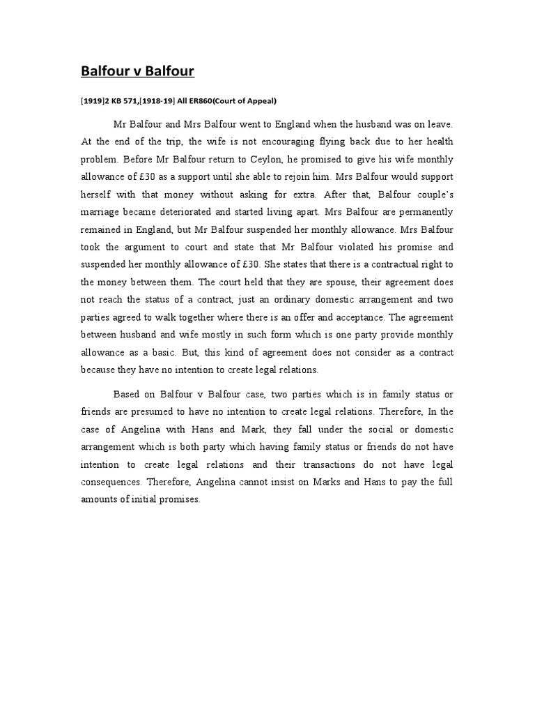 Balfour V Balfour (1919) 2 KB 571, (191819) All ER860 (Court of