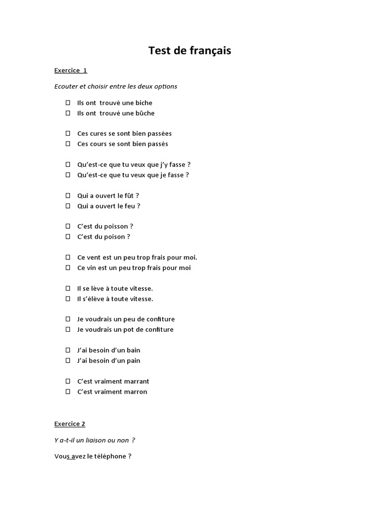 Test de niveau en français avec exercices | PDF | Nourritures