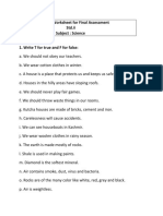 Revision Worksheet For Final Assessment STD - II Subject: Science