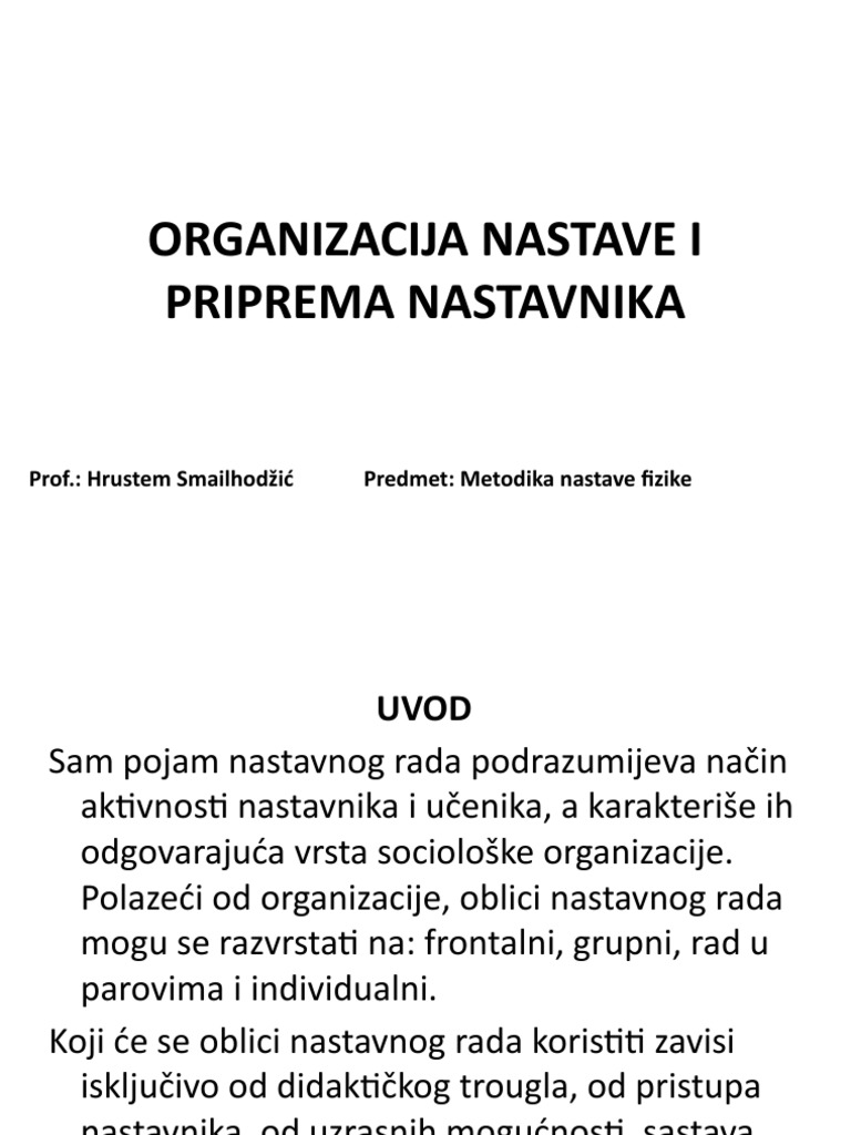 Organizacija Nastave I Priprema Nastavnika | PDF