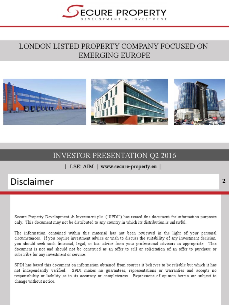 London Listed Property Company Focused On Emerging Europe Investor Presentation Q2 16 Yield Finance Investing