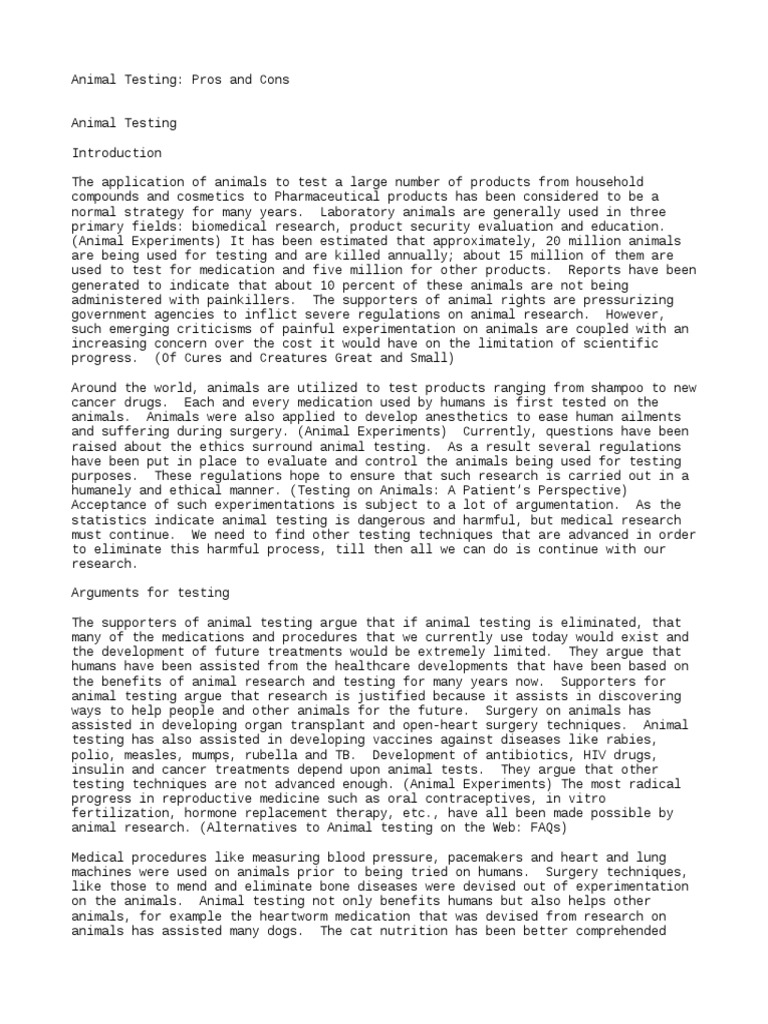 Animal Testing Pros and Cons PDF Animal Testing Experiment