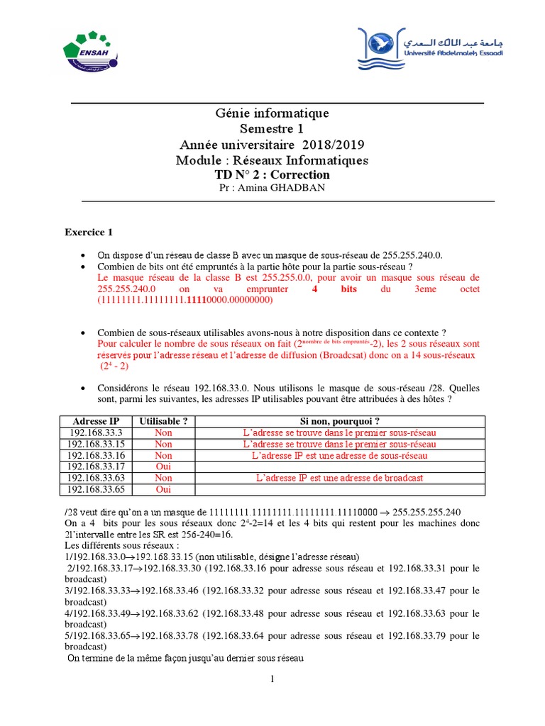 TD2 Correction  PDF  Adresse IP  Protocoles réseau