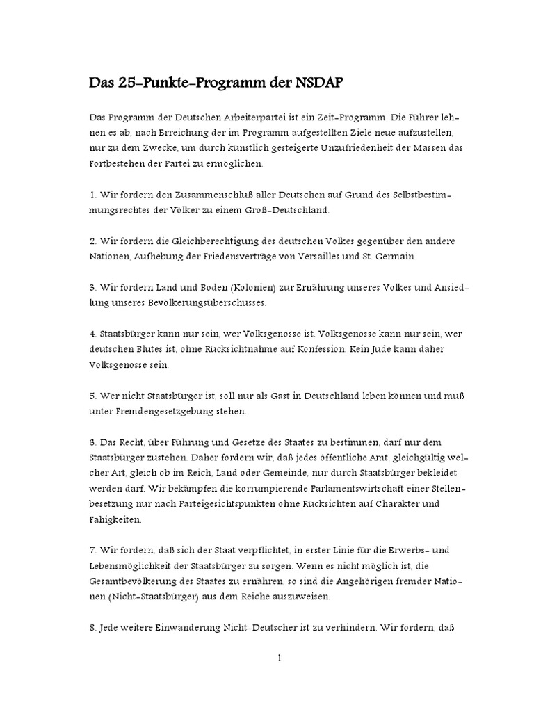 Das 25-Punkte-Programm Der NSDAP | PDF