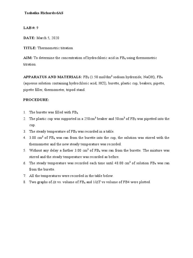 LAB 9 CHEMthermometric PDF Titration Chemistry