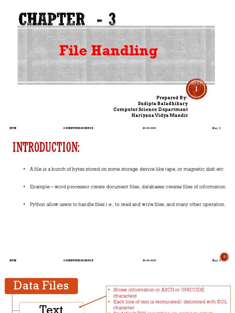 File Handling Prepared By Sudipta Baladhikary Computer Science