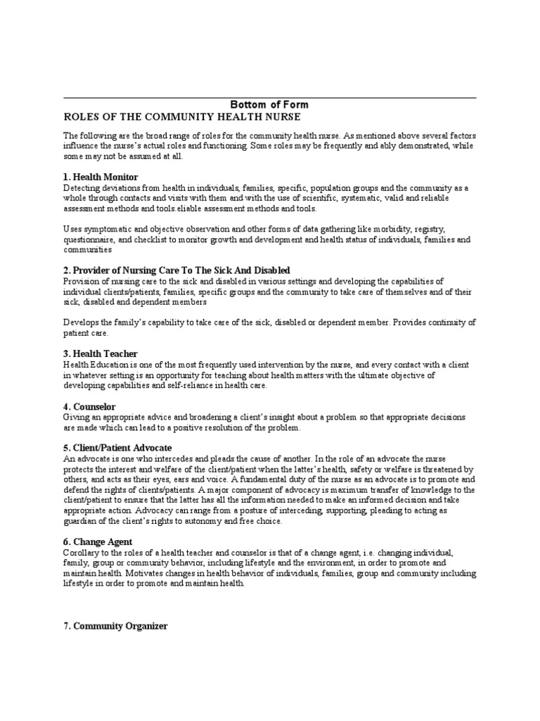 Community Health Nurse Roles Explained | PDF | Nursing | Health ...