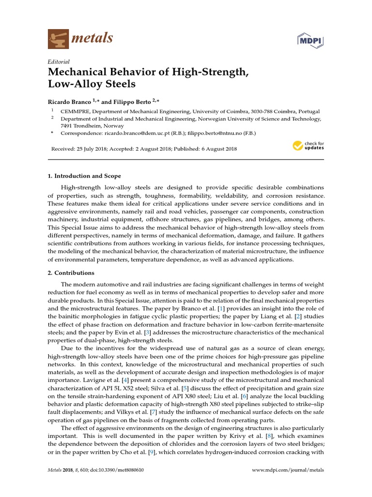 Metals: Mechanical Behavior of High-Strength, Low-Alloy Steels | PDF ...