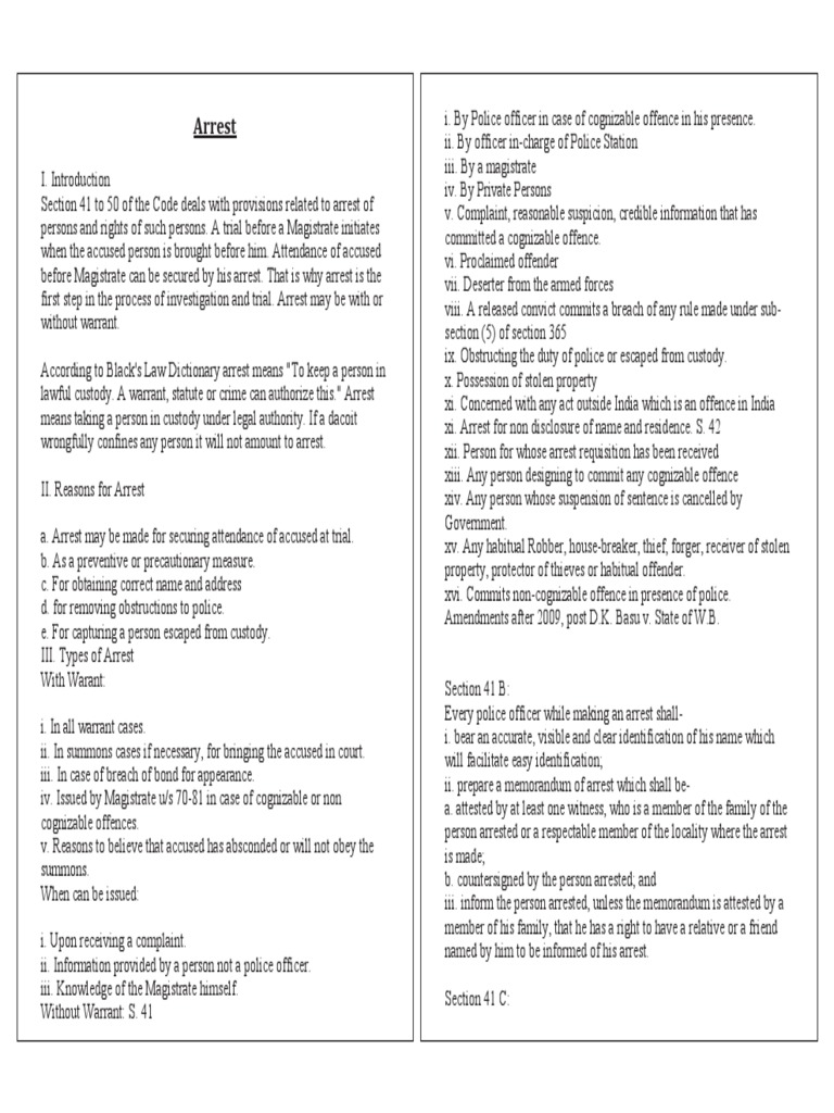 CRPC Notes Final | PDF | Bail | Arrest
