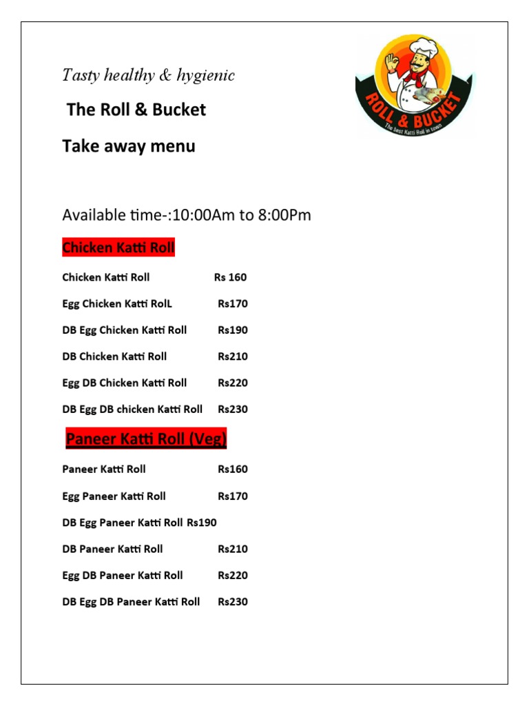 Healthy Takeaway Menu at The Roll & Bucket | PDF