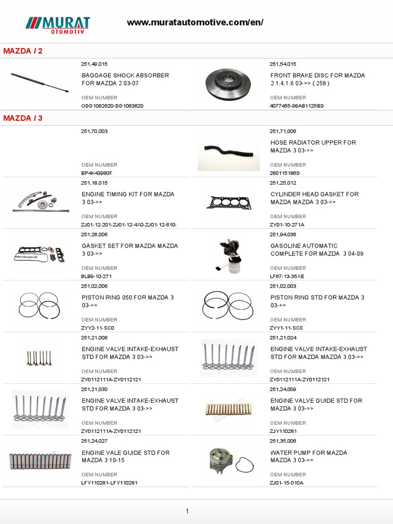 Mazda OEM Parts Catalog Overview | PDF | Distributor | Engine Technology