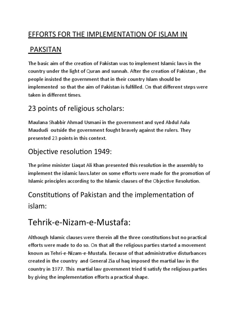 Implementation of Islam in Pakistan Efforts | PDF