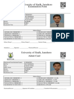 University of Sindh, Jamshoro Examination Form: Regular