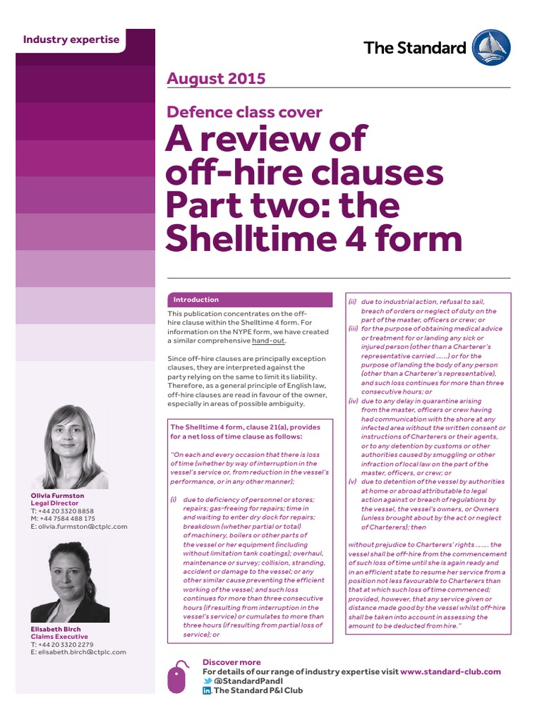 Off-Hire Clause Analysis: Shelltime 4 | PDF | Ships | Government