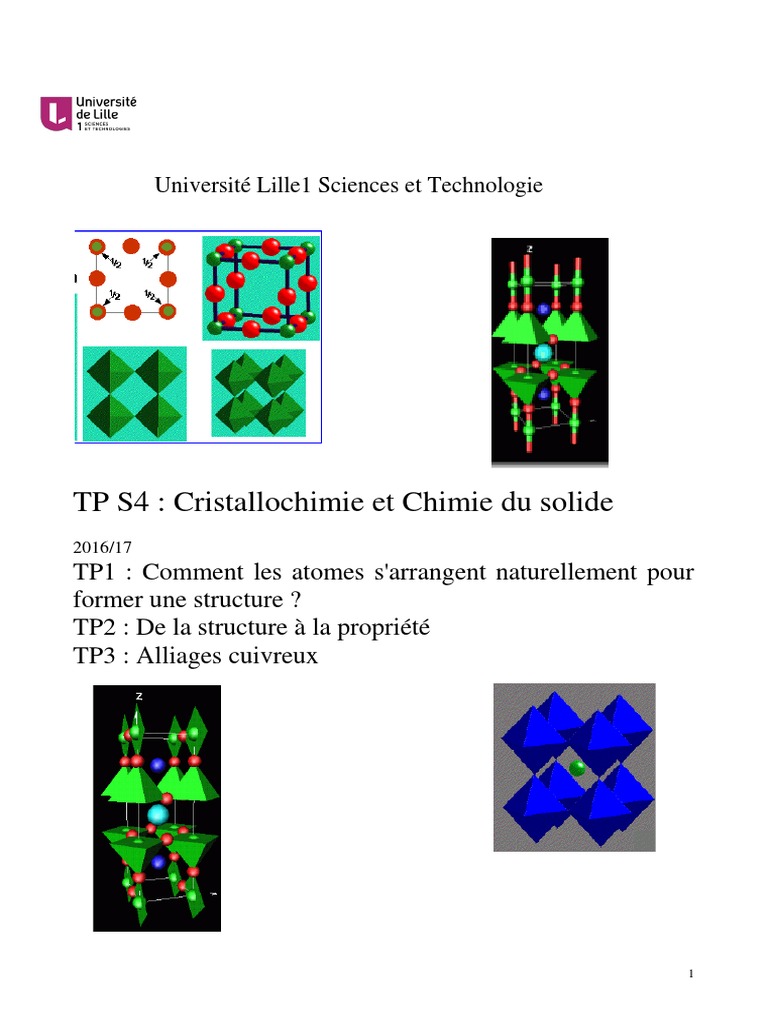 TP S4 : Cristallochimie et Structures Solides | PDF | Structure ...