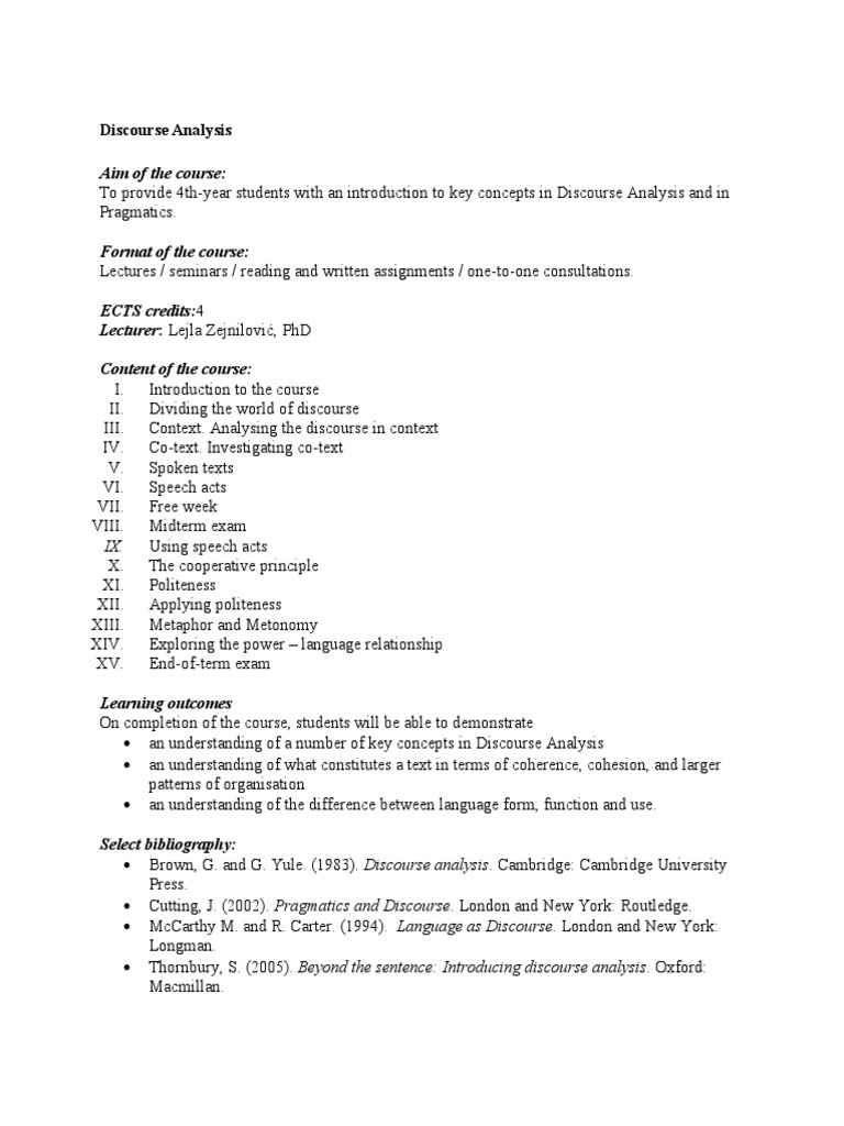Introduction to Discourse Analysis Course | PDF