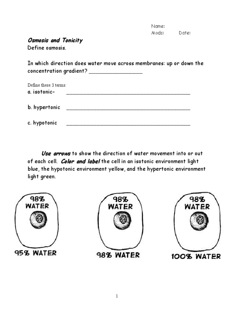 Osmosis and Tonicity Worksheet  PDF For Osmosis And Tonicity Worksheet