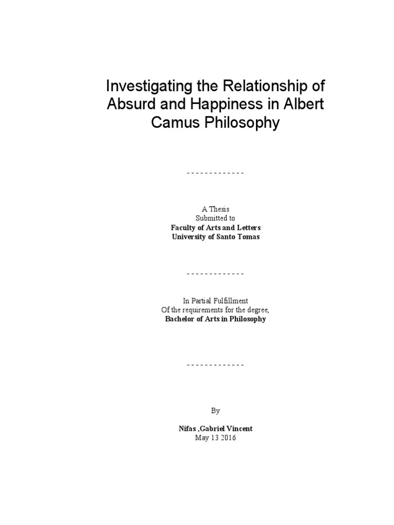 Final Manuscript Thesis PDF Albert Camus Existentialism