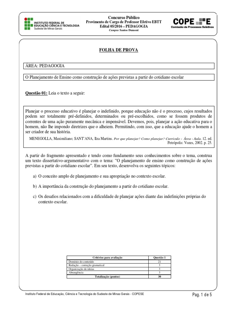 Prova Dissertativa para Concurso de Pedagogia | PDF | Pedagogia ...