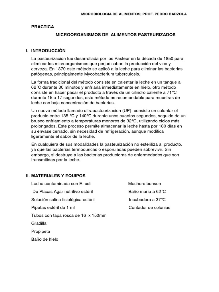 Microorganismos en Leche Pasteurizada | PDF | Unidad de formación de ...