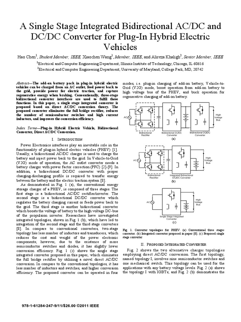A Single Stage Integrated Bidirectional AC/DC and DC/DC Converter For