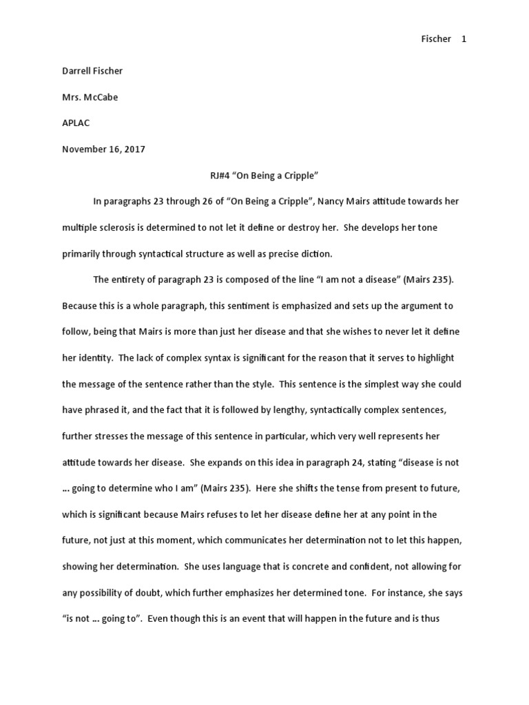 RJ On Being A Cripple PDF Syntax Sentence (Linguistics)