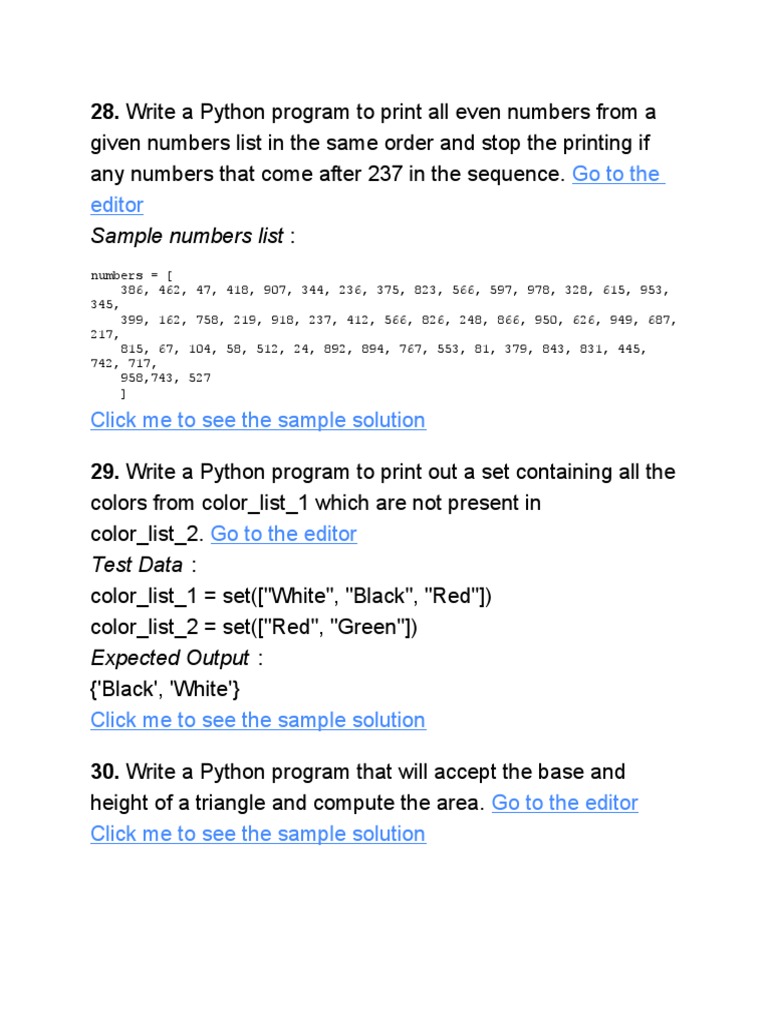 Go To The Editor: 28. Write A Python Program To Print All Even Numbers ...