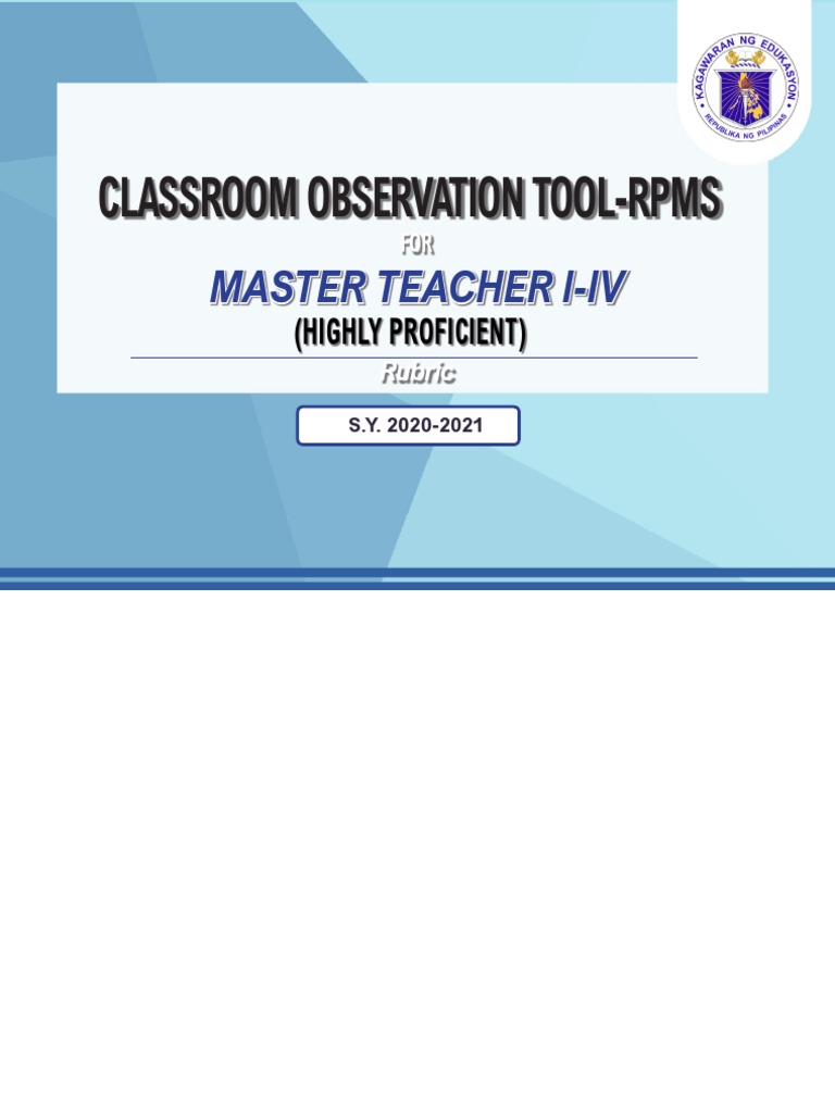 Classroom Observation Tool-Rpms: Master Teacher I-Iv | PDF ...