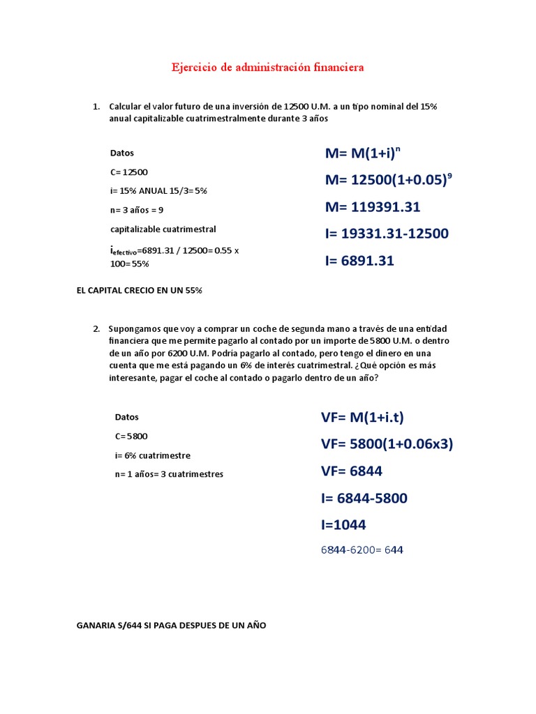 Ejercicios de Administración Financiera | PDF | Derecho Corporativo ...