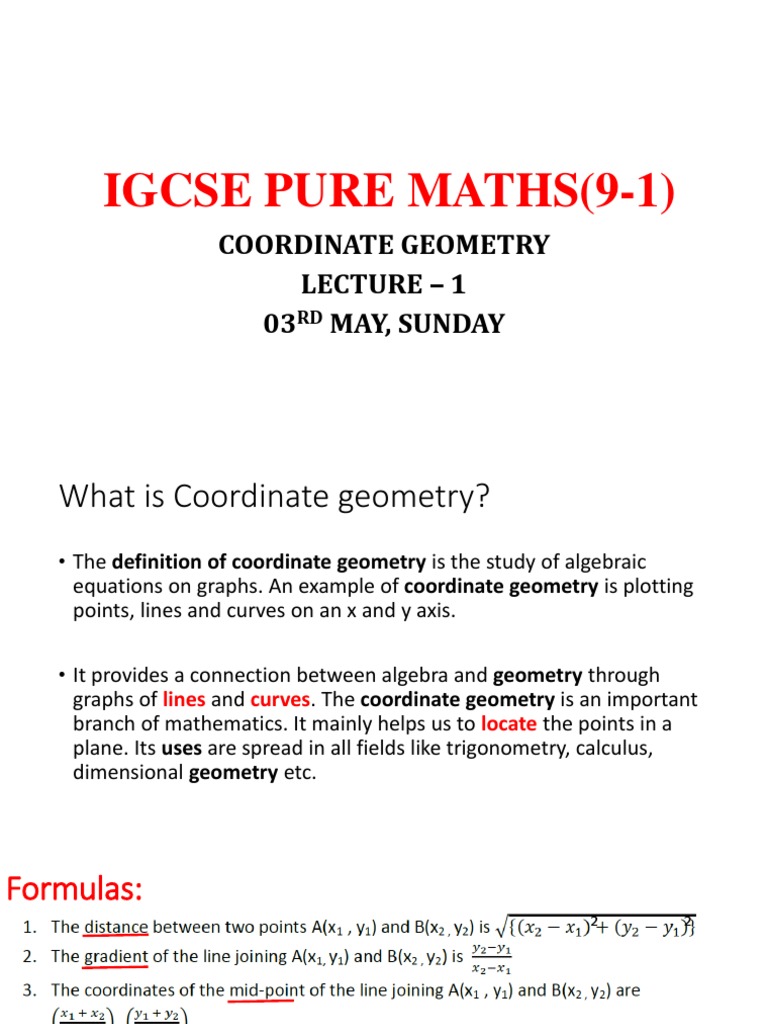 PURE MATHS COORD GEOM Lec 1 | PDF | Slope | Analytic Geometry