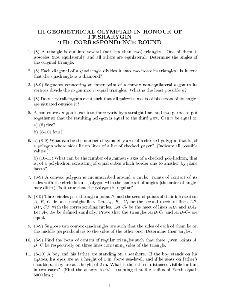 Sharygin Geometry Olympiad 07 19 En Triangle Circle