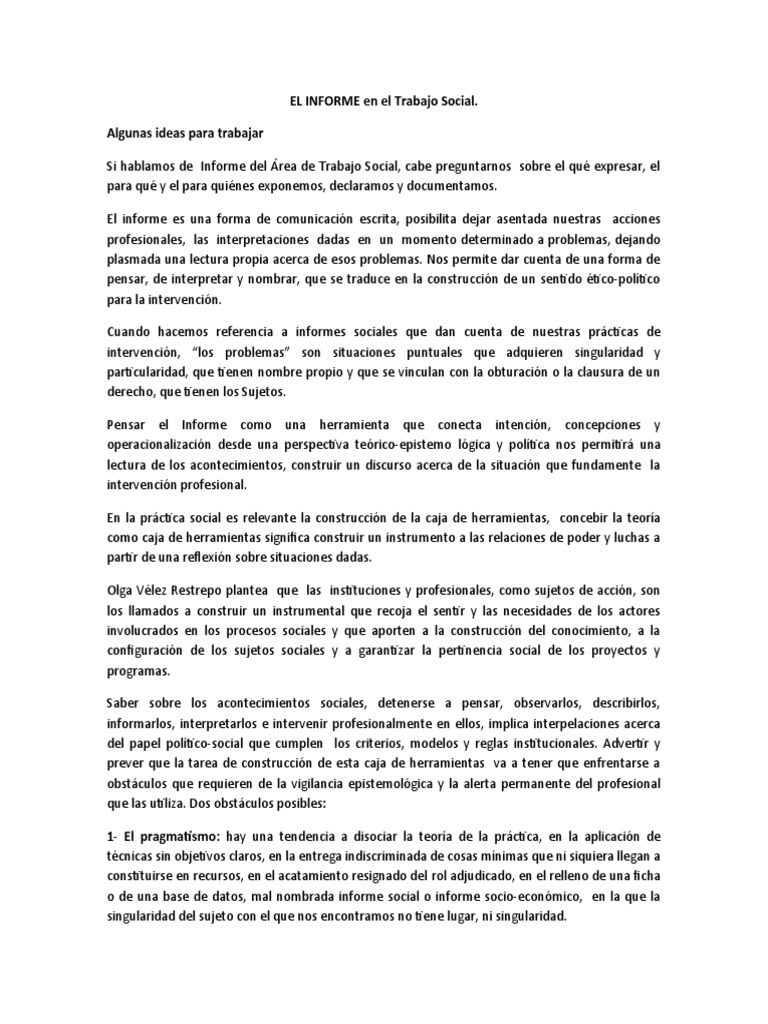 Informe Social en Trabajo Social | PDF | Trabajo Social | Epistemología