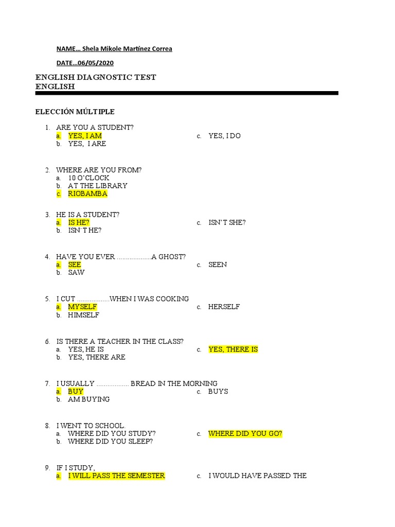 Diagnostic English Test PDF