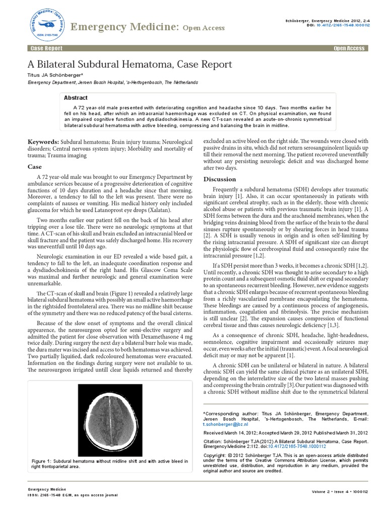 A Bilateral Subdural Hematoma Case Report 2165 7548.1000112 PDF | PDF ...