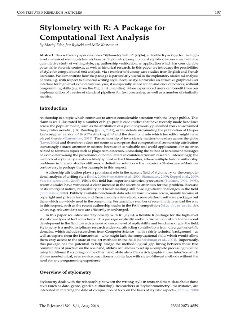 Stylometry With R A Package For Computational Text Analysis | PDF ...