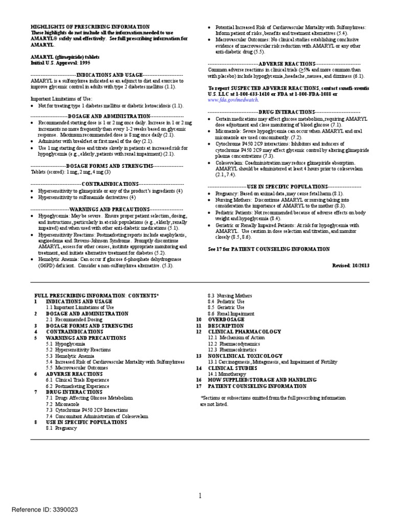 Glimepiride Prescribing Information | PDF | Hypoglycemia | Renal Function